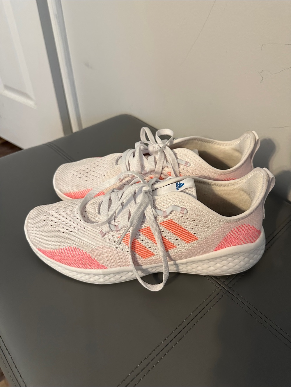 adidas Women's White and Coral Knit Training Sneakers